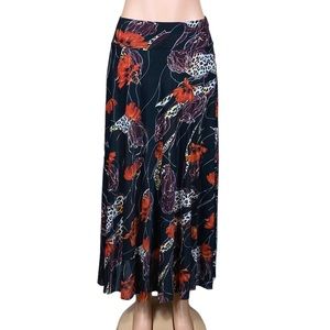 Women skirt floral print Elastic waist with shorts Black